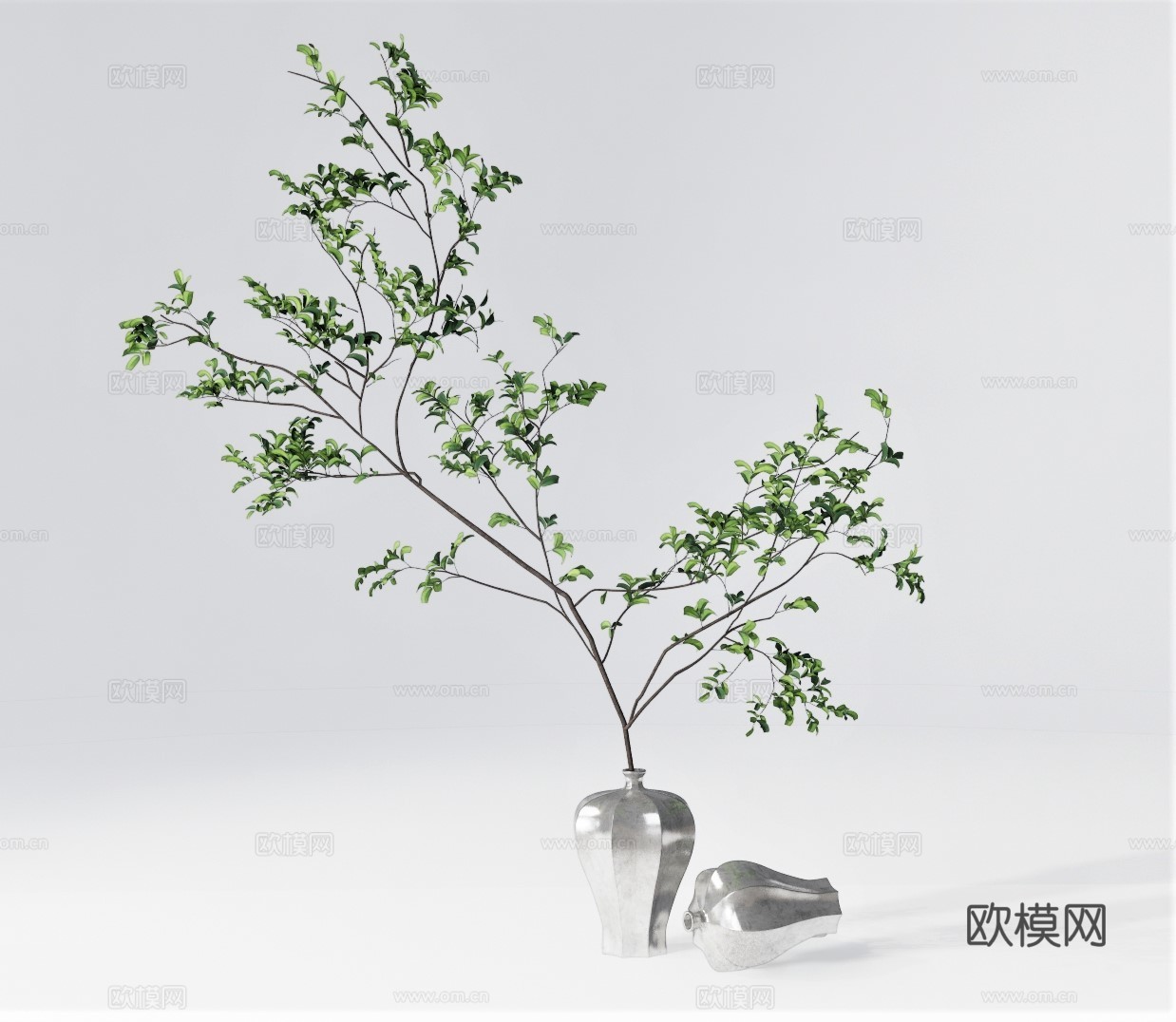 现代绿植花瓶摆件su模型下载