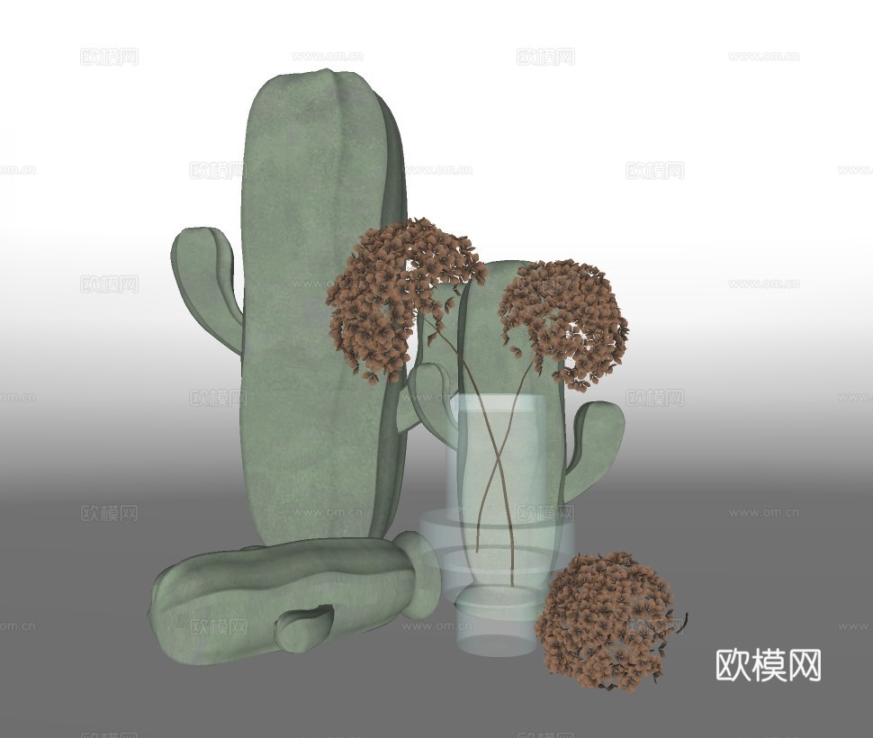 现代绿植花瓶摆件su模型下载
