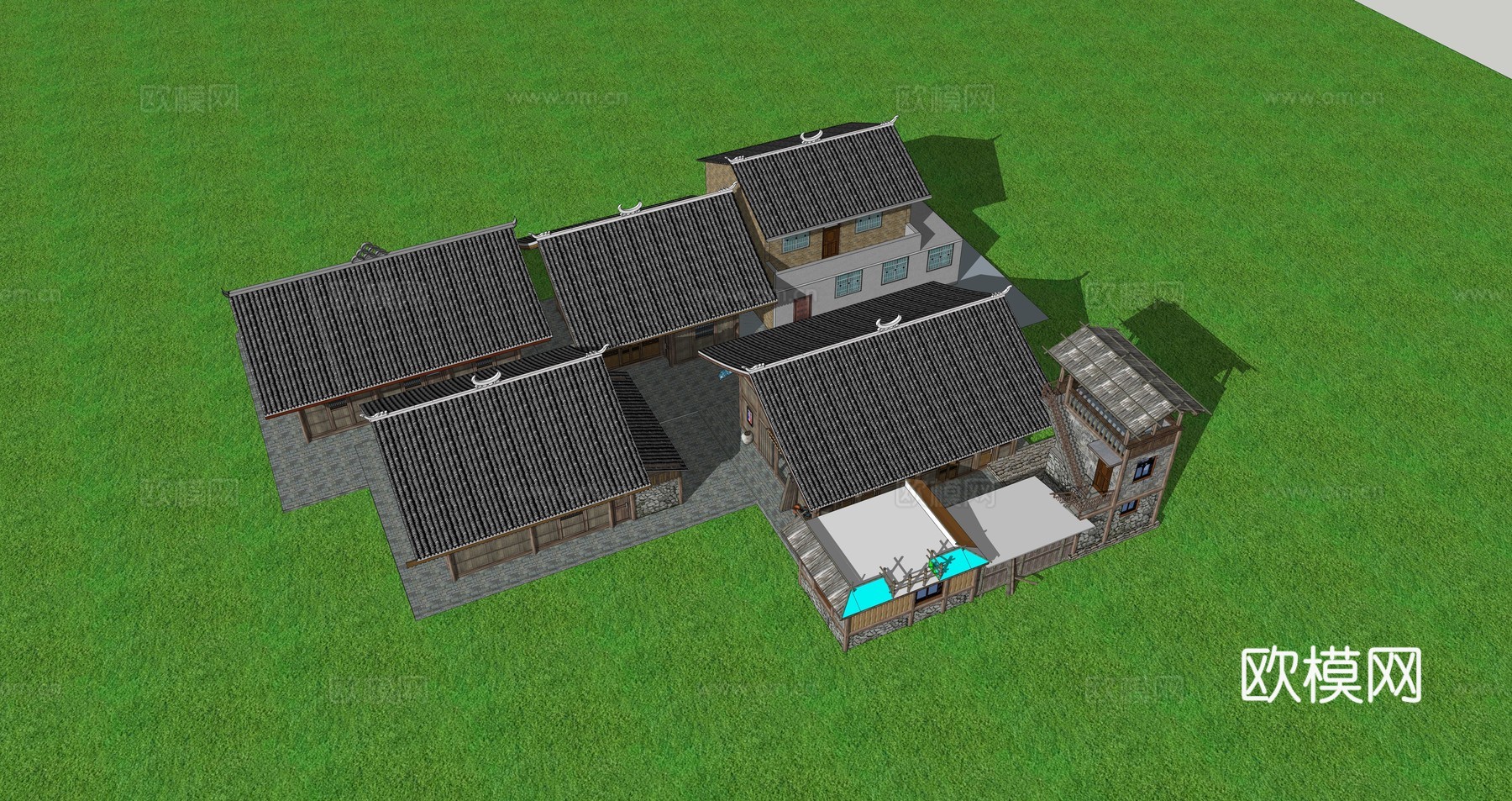 中式古建民居su模型下载