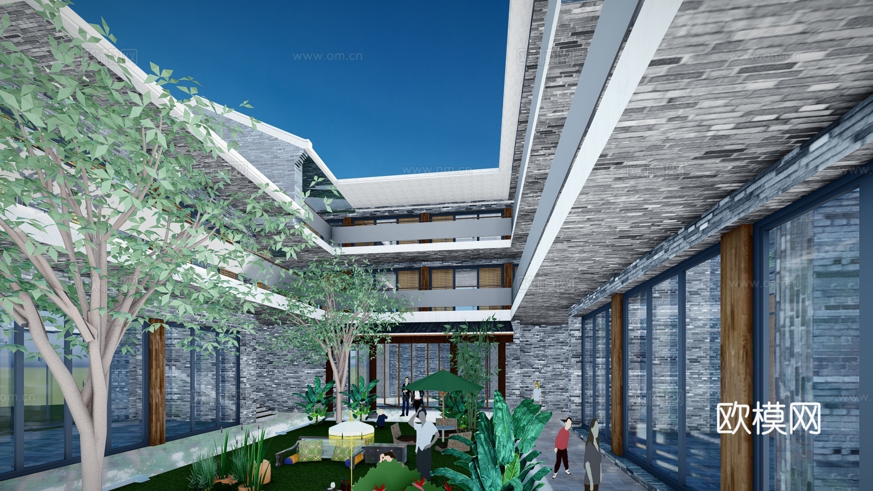中式古建商业街su模型下载