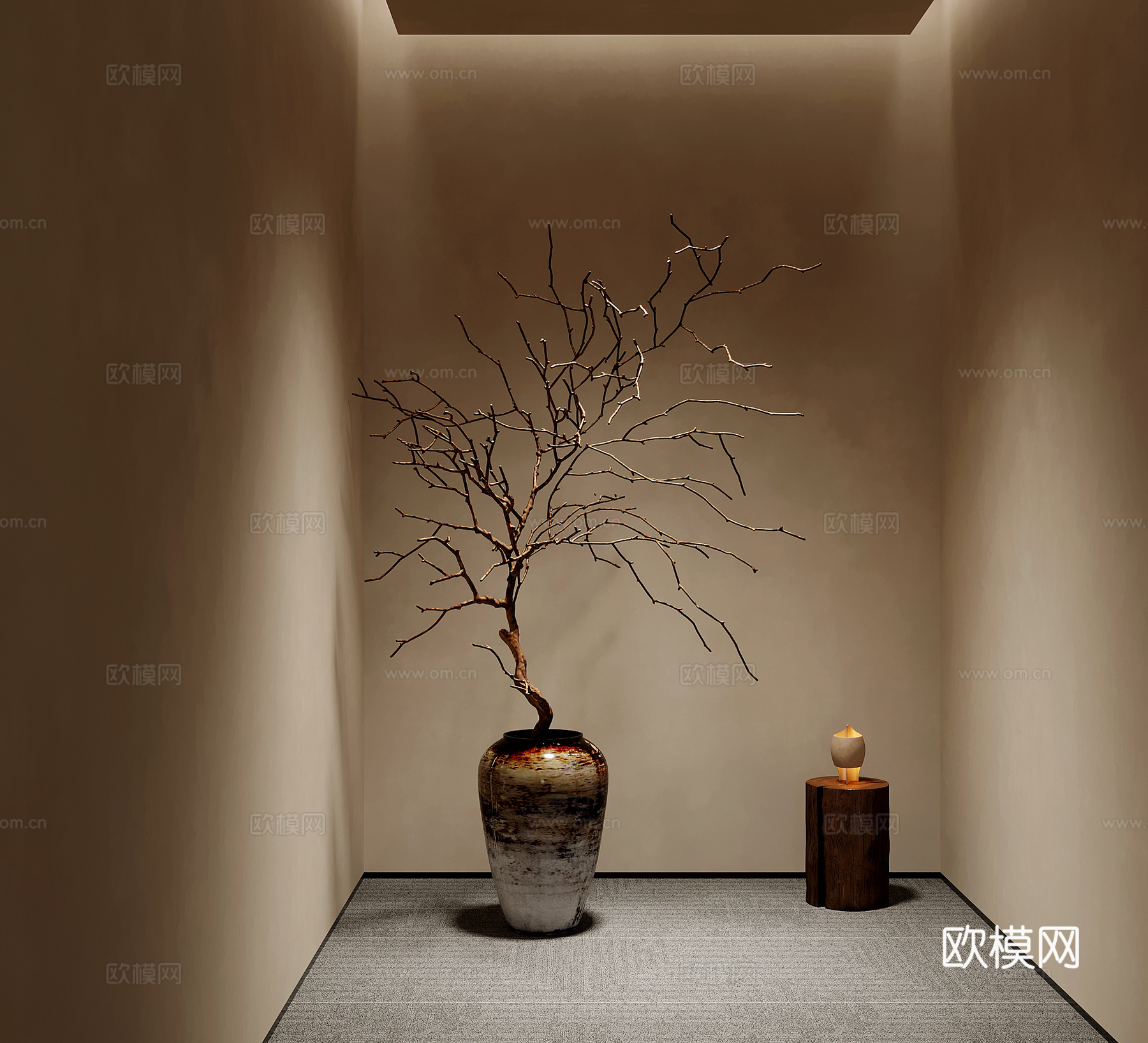 05干枝盆景 侘寂风干枝盆景su模型
