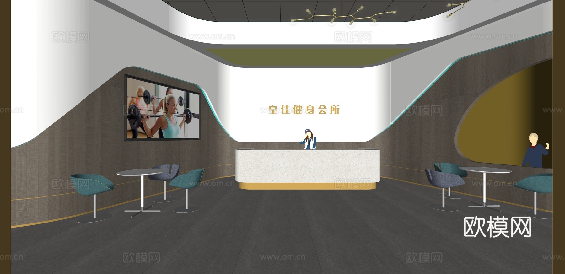 现代健身房瑜伽室su模型下载