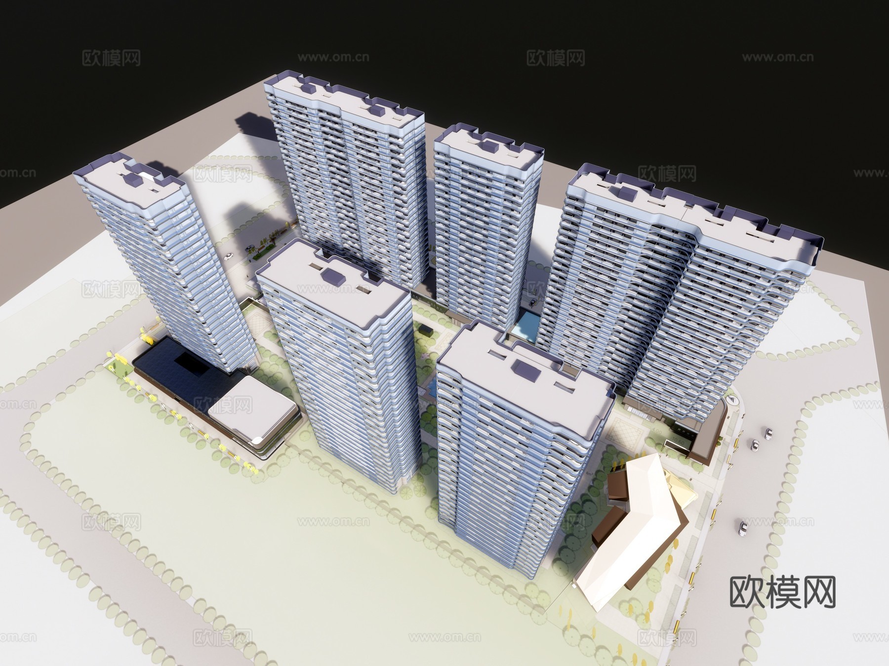 现代高层小区建筑外观su模型下载