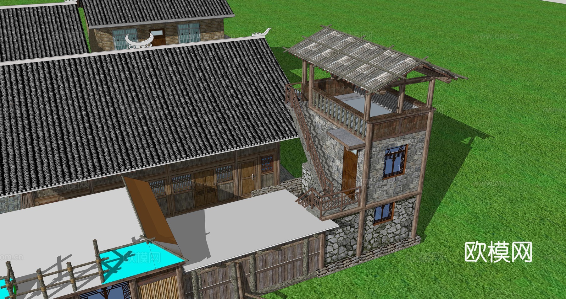 中式古建民居su模型下载