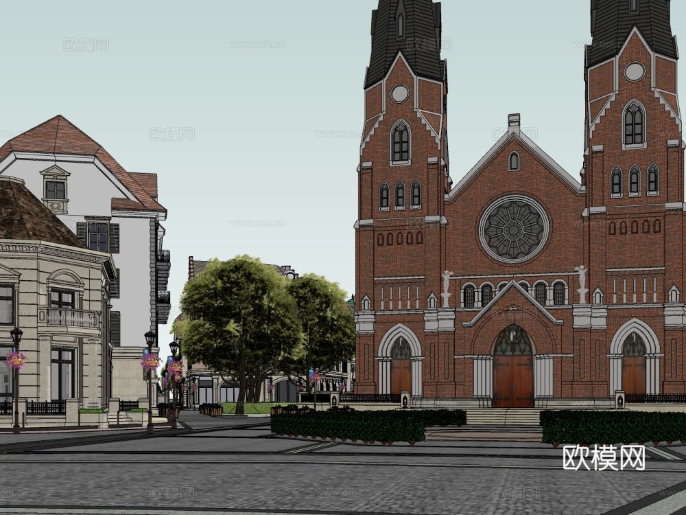欧式商业街su模型下载下载（渲染图1）