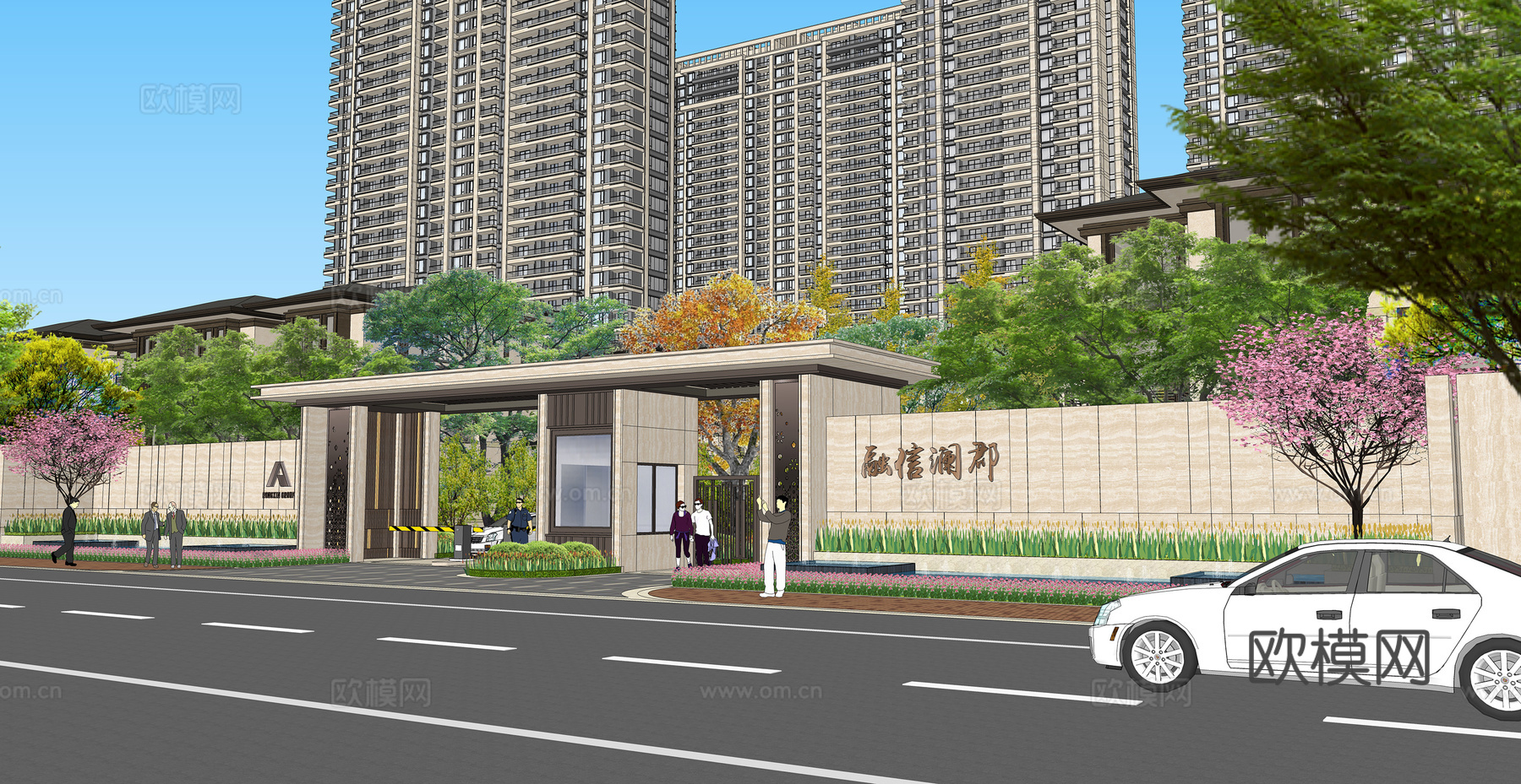 新中式别墅小区鸟瞰su模型下载