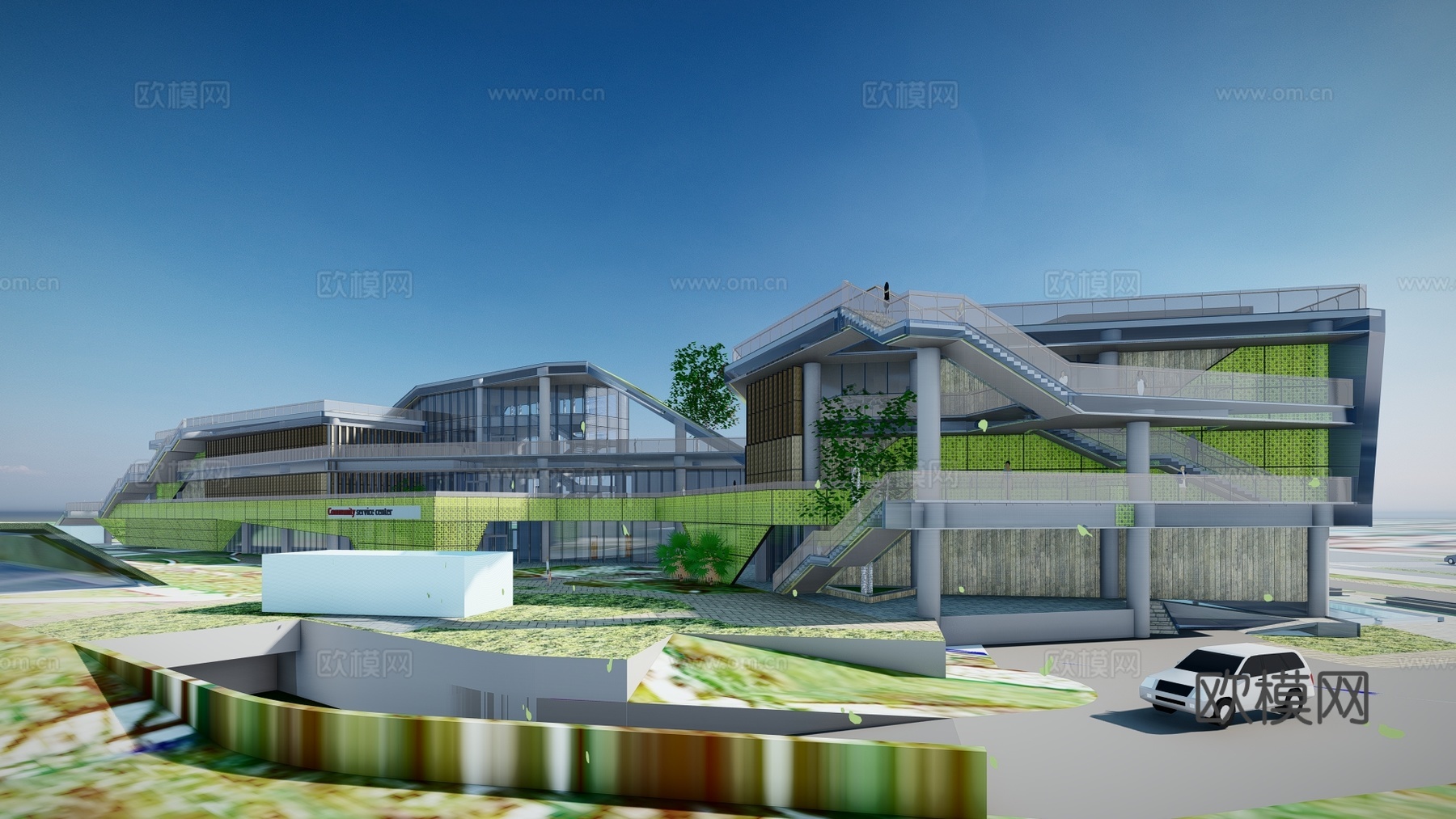 现代大型商场建筑外观su模型下载