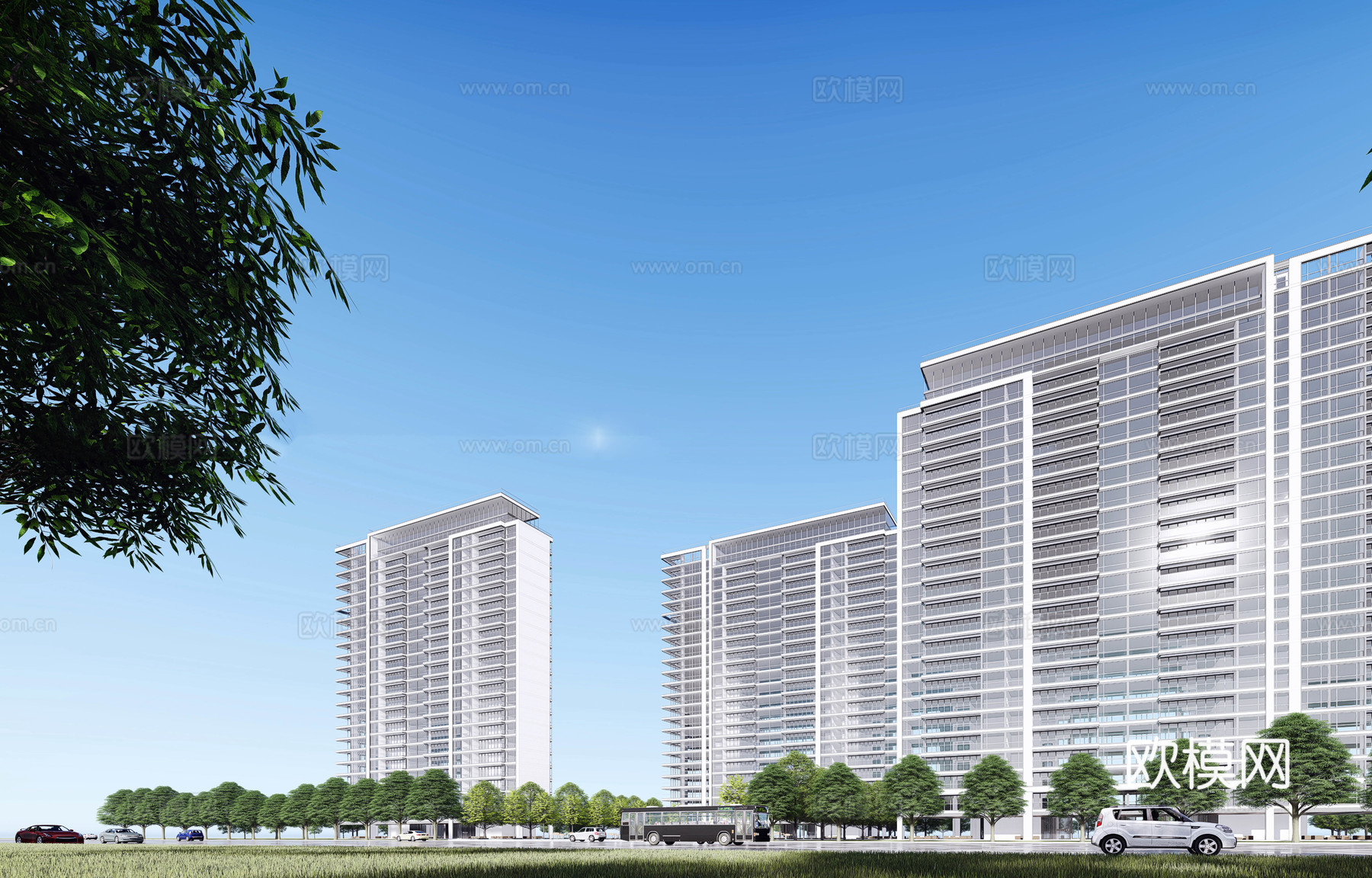 现代高层住宅楼外观su模型下载
