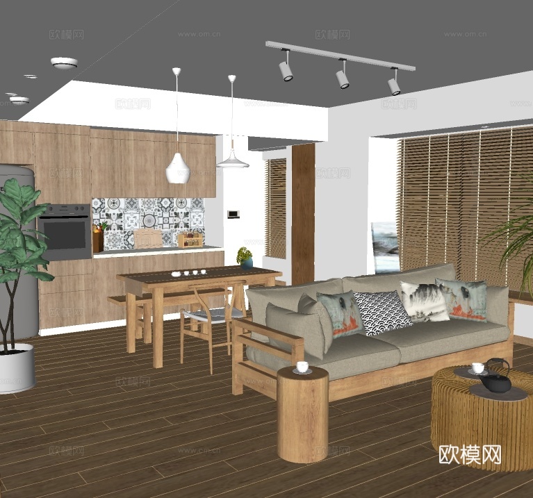 现代客餐厅su模型下载