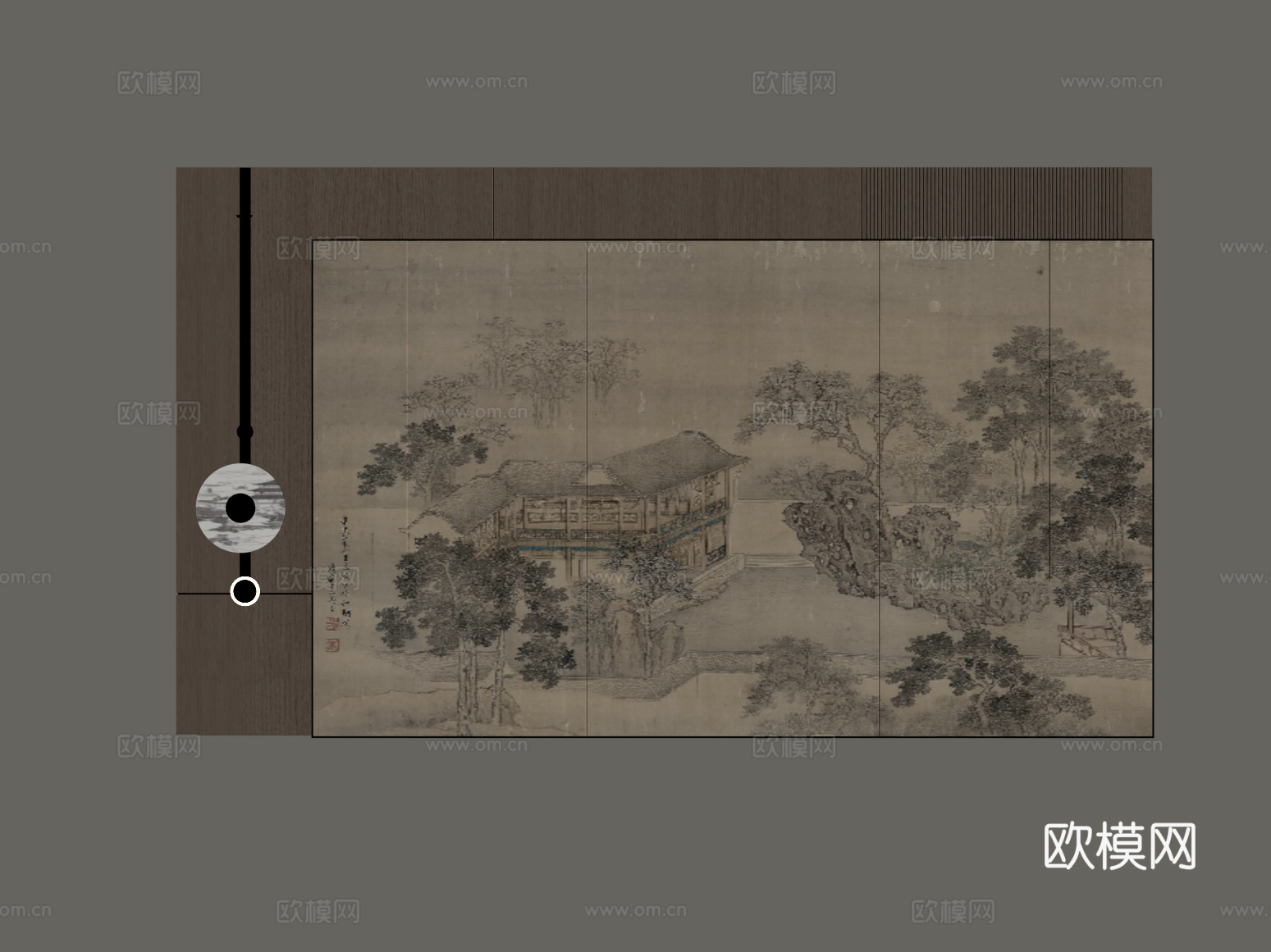 012新中式背景墙su模型