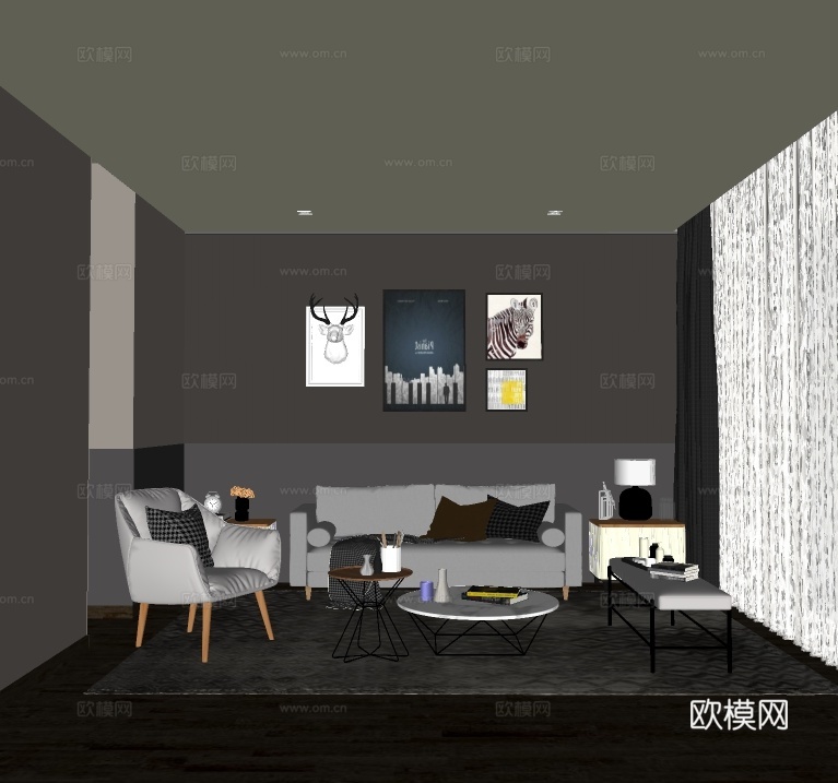 北欧客厅su模型下载下载（渲染图2）
