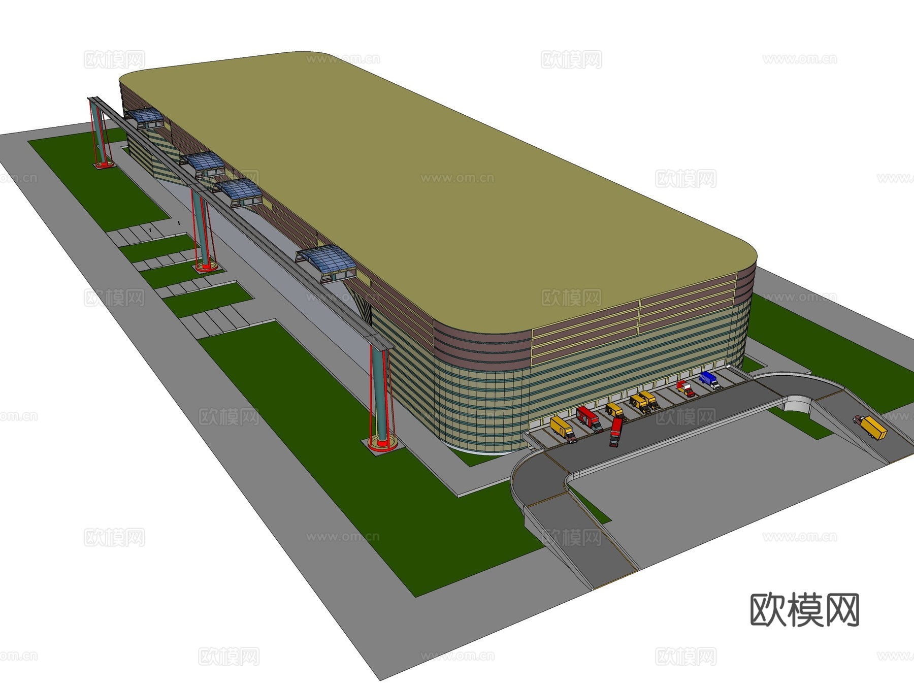 现代工业厂房建筑外观su模型下载