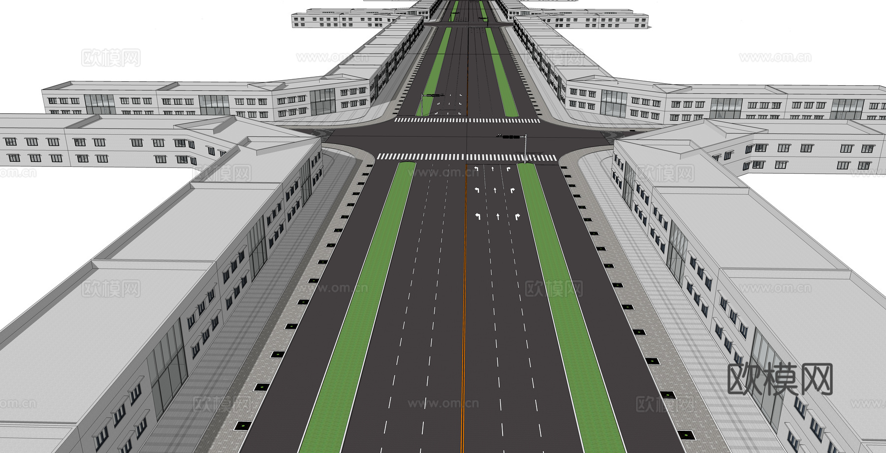 现代道路街道景观su模型下载
