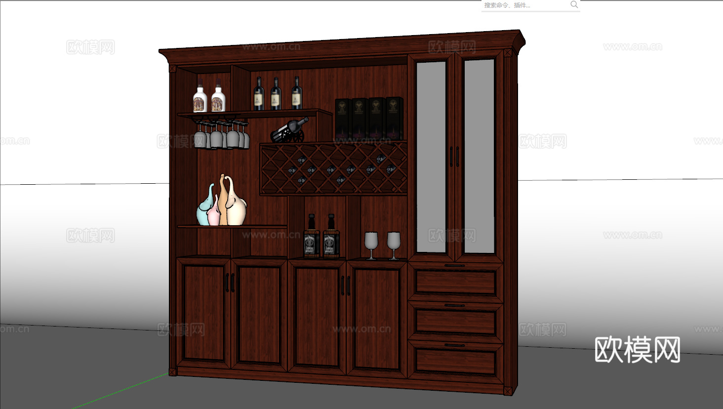 新中式实木酒柜su模型下载