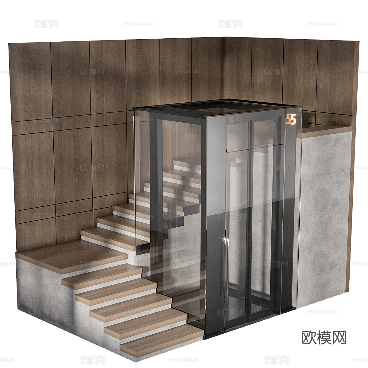 现代极简电梯和楼梯组合3d模型