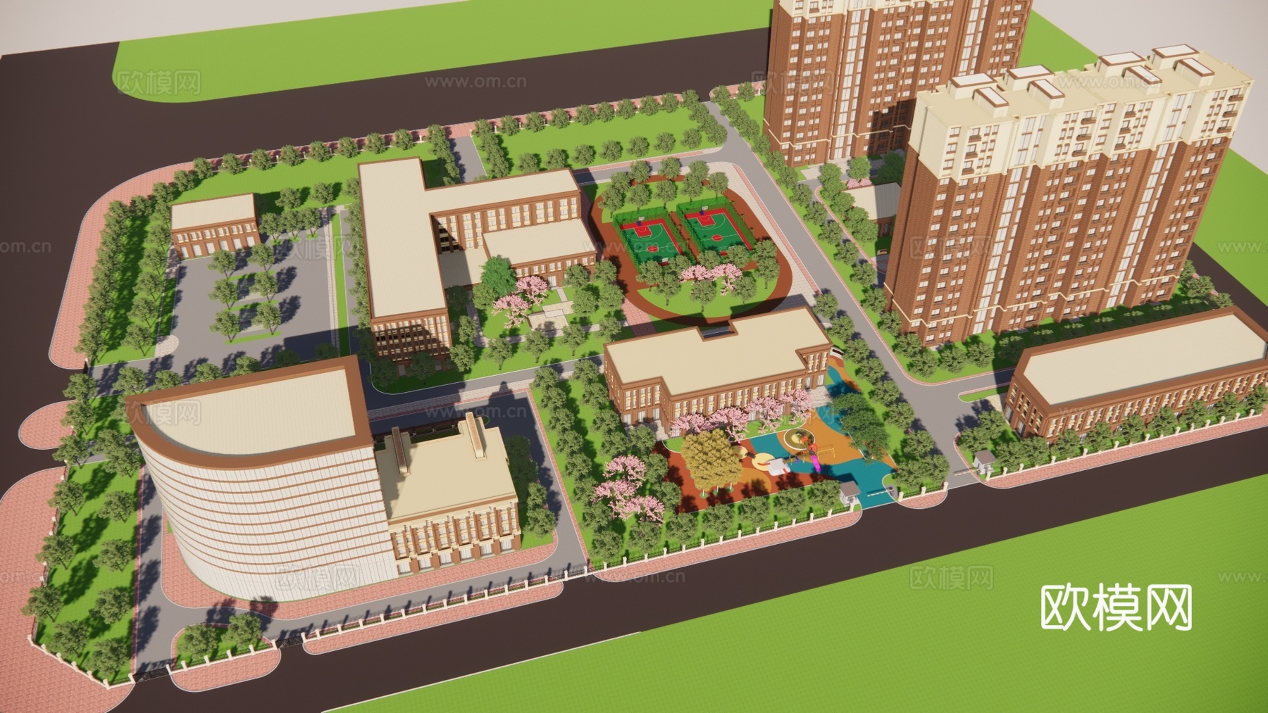 现代住宅小区鸟瞰su模型下载