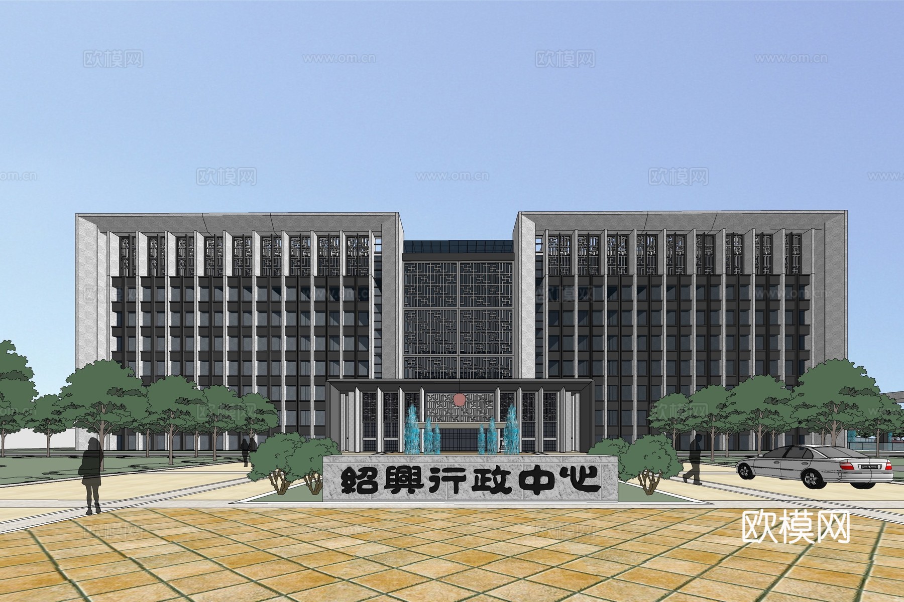 现代行政办公楼外观su模型下载