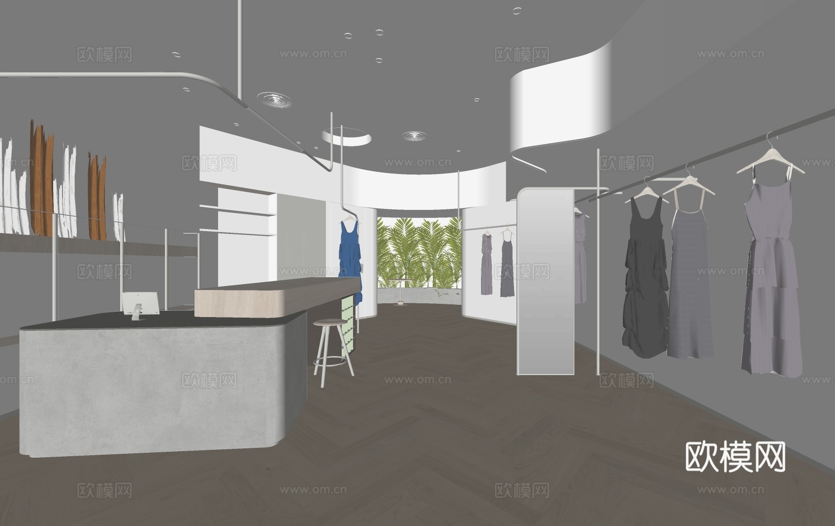 现代服装店su模型下载