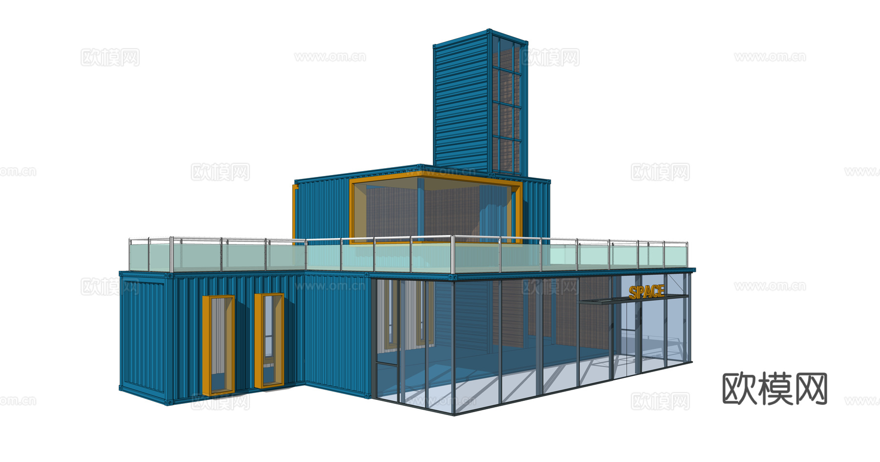 现代集装箱建筑外观su模型下载