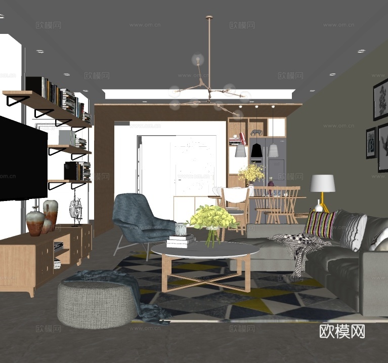北欧客餐厅su模型下载