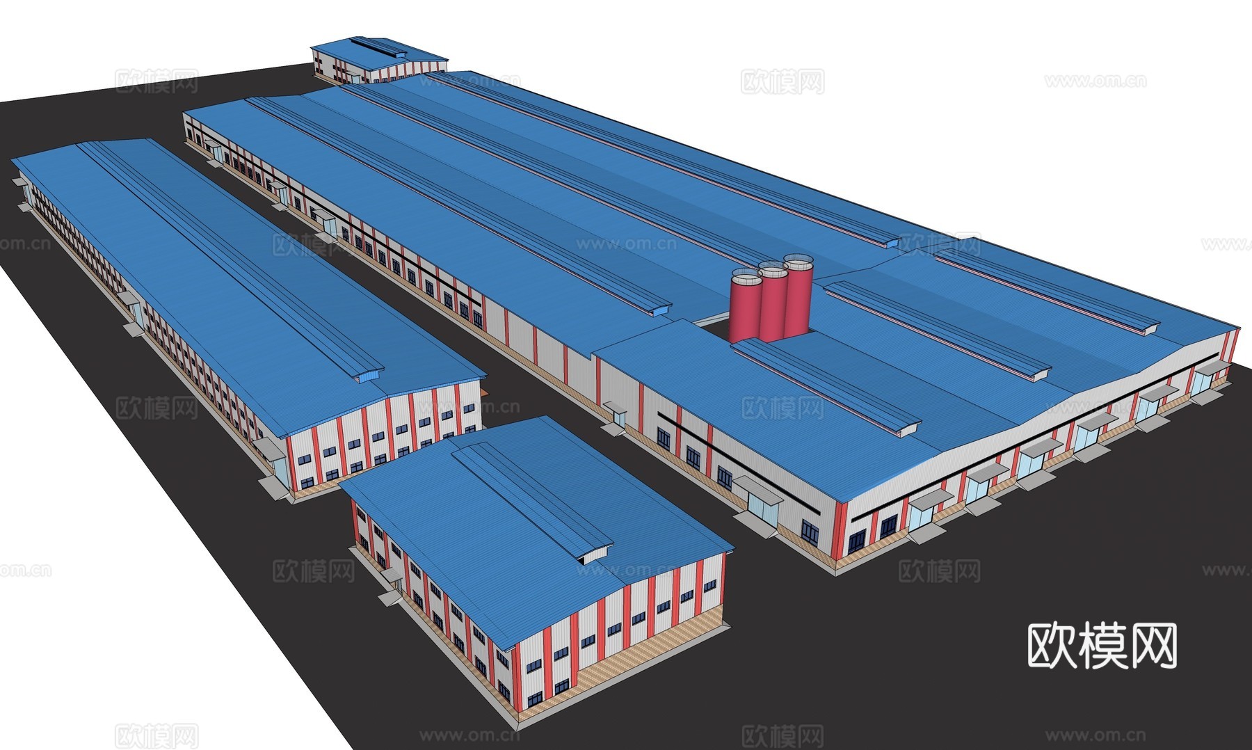 现代工业厂房建筑外观su模型下载