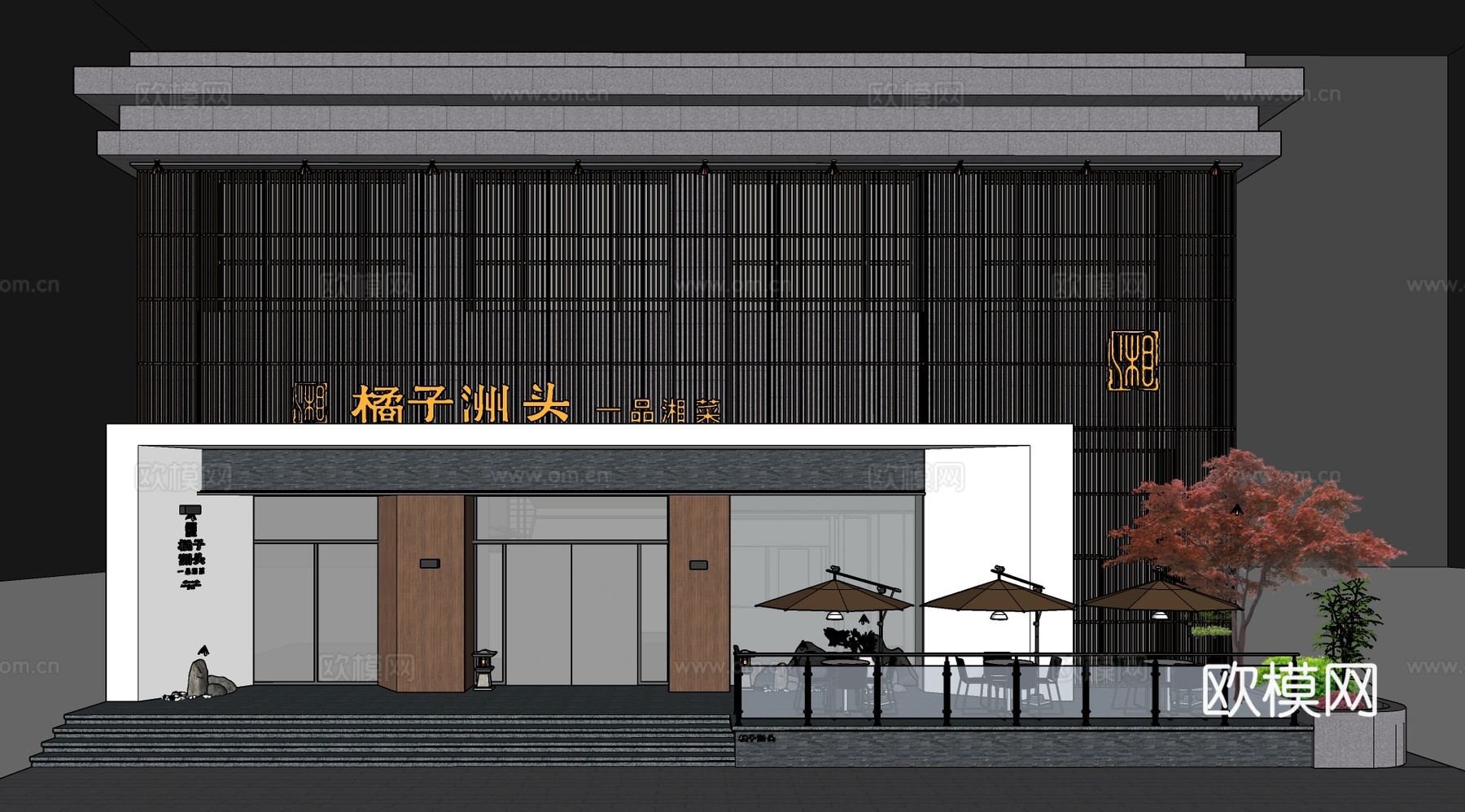 现代餐厅门头门面su模型下载
