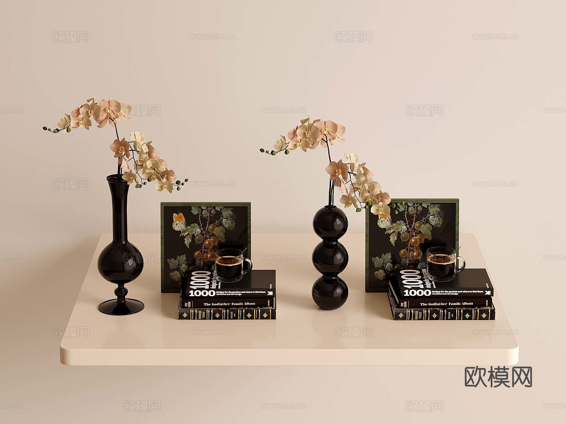 08法式花瓶花艺 书籍摆件3d模型