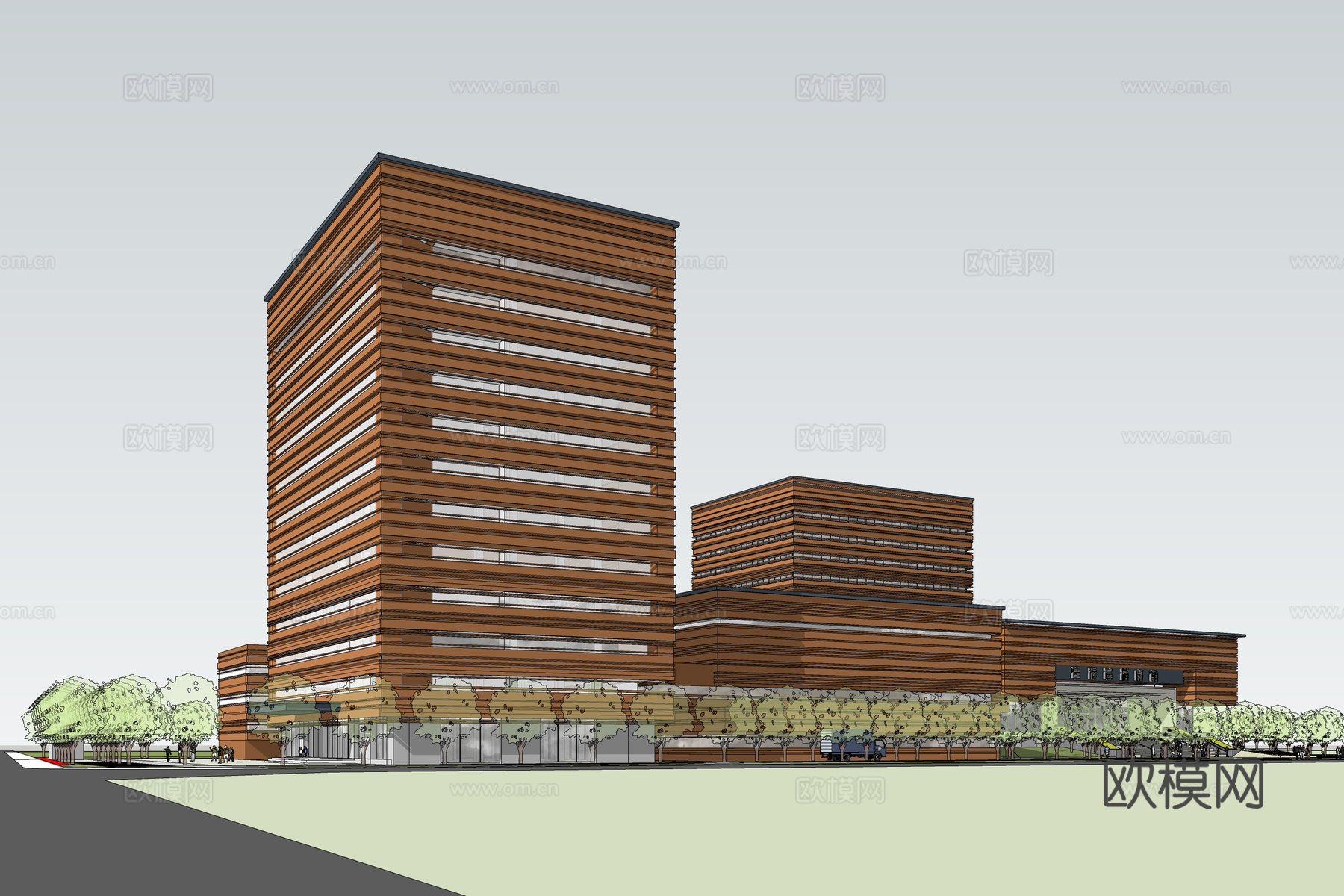 现代档案馆建筑外观su模型下载