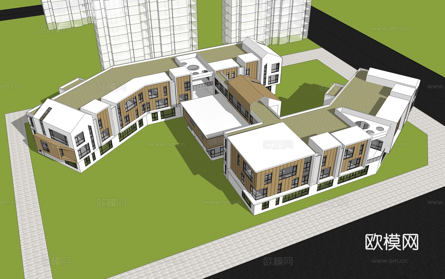 现代幼儿园外观su模型下载下载（渲染图1）