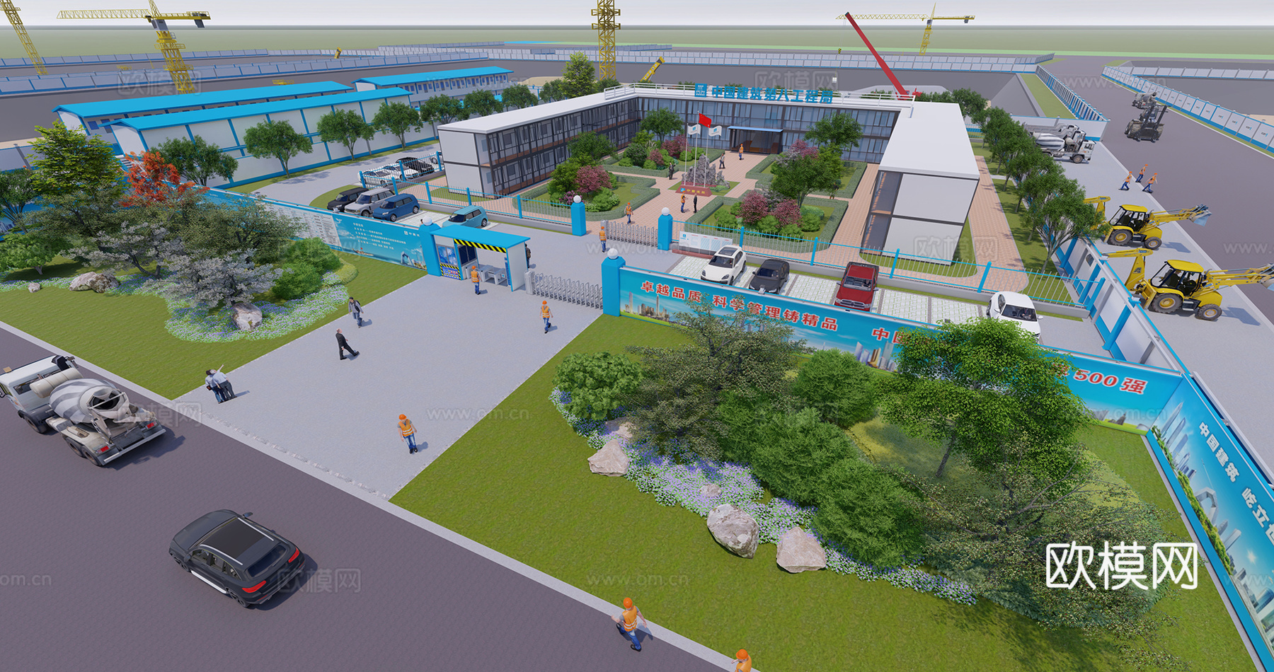 现代施工现场工地办公厂房su模型下载