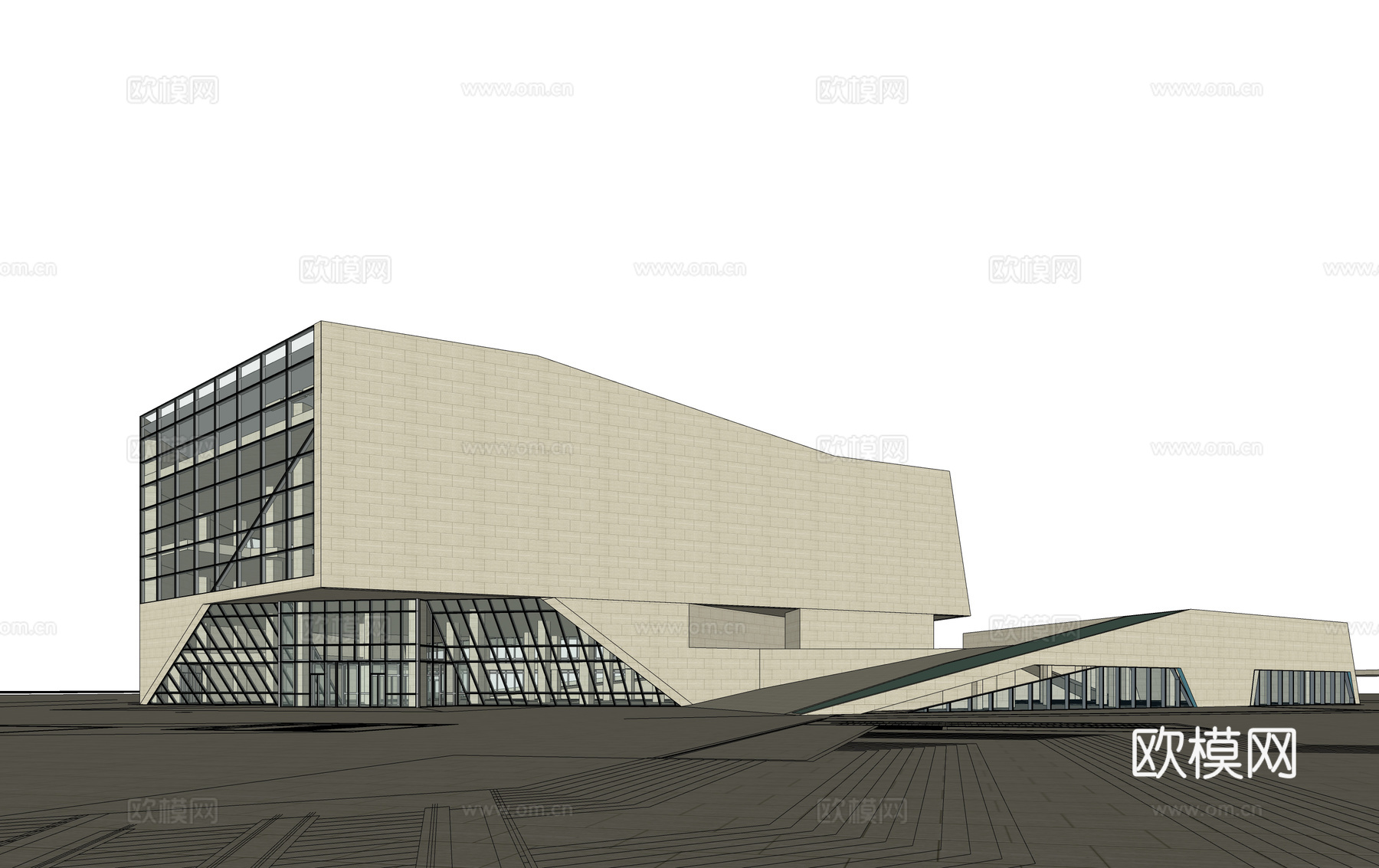 现代展览馆建筑外观su模型下载