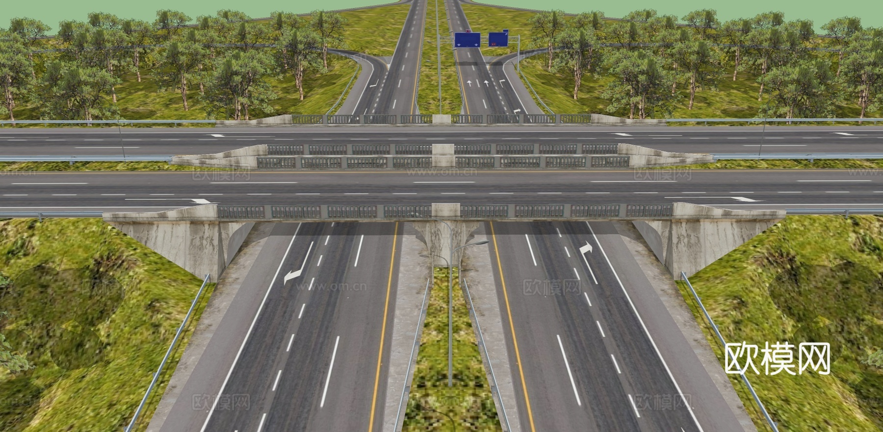现代山路高速路道路规划su模型下载