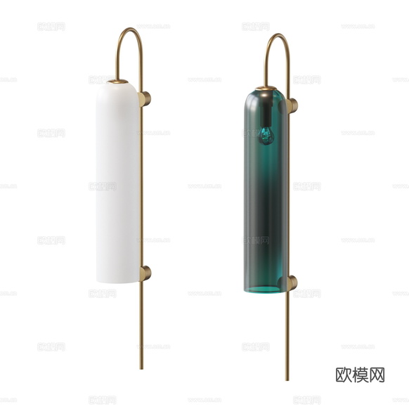 新中式輕奢金屬玻璃裝飾壁燈3d模型下載(渲染圖1)