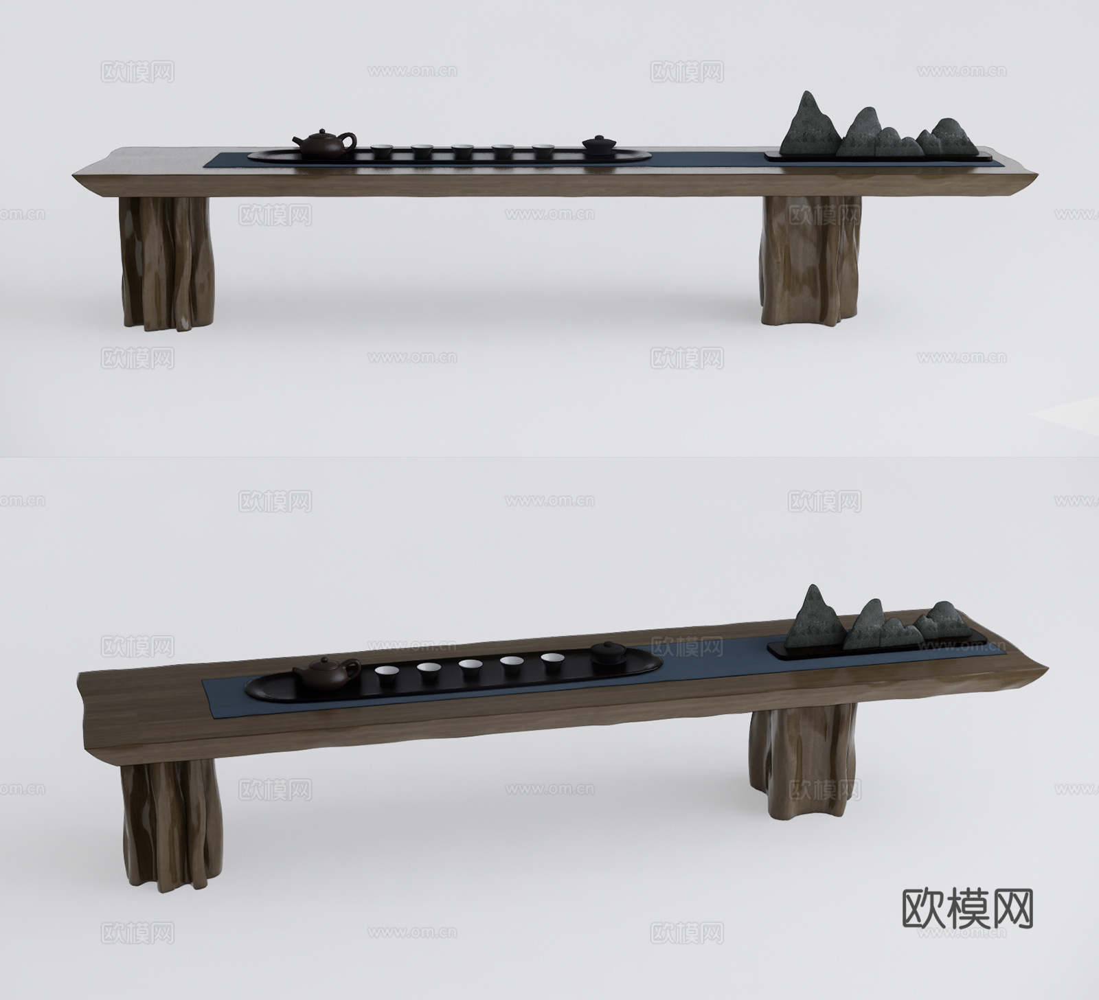 现代实木茶桌椅su模型下载