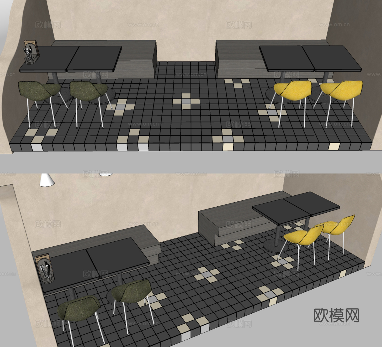 现代方形餐桌椅su模型下载