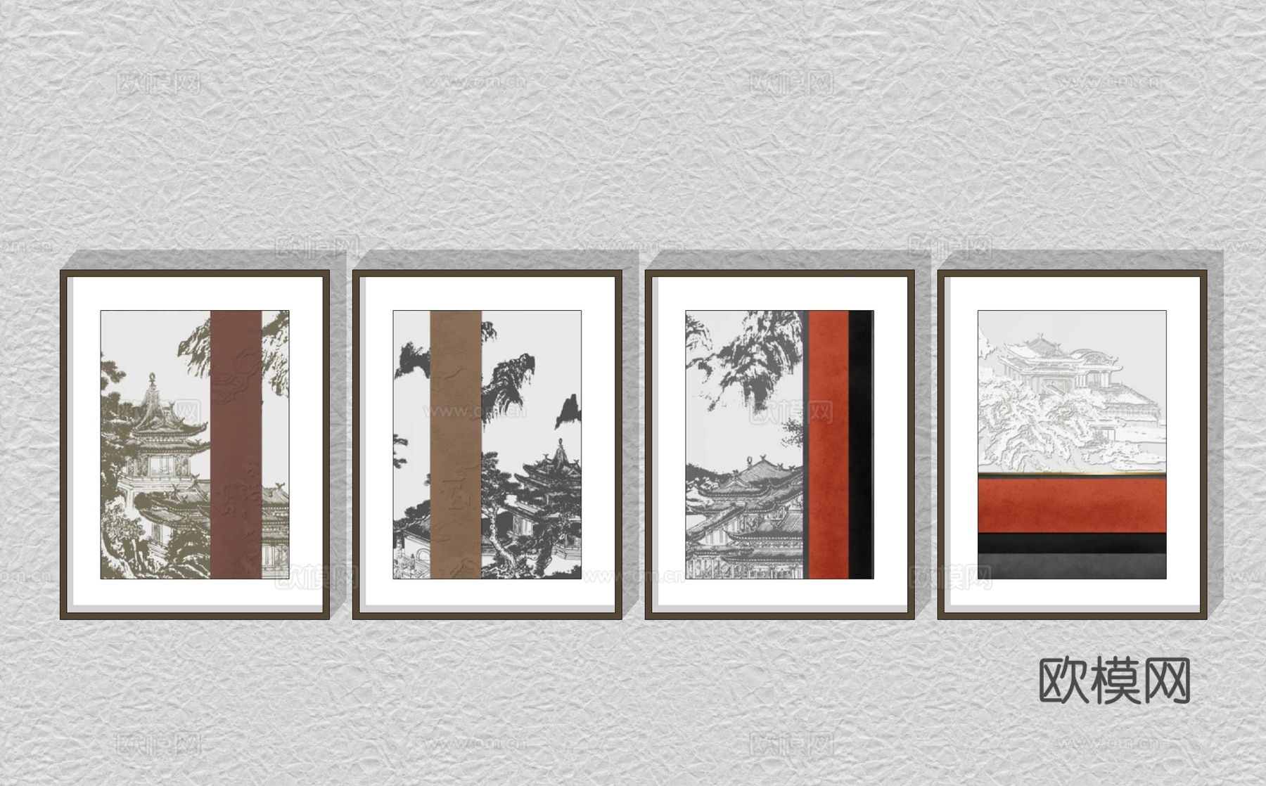 新中式装饰画挂画su模型下载