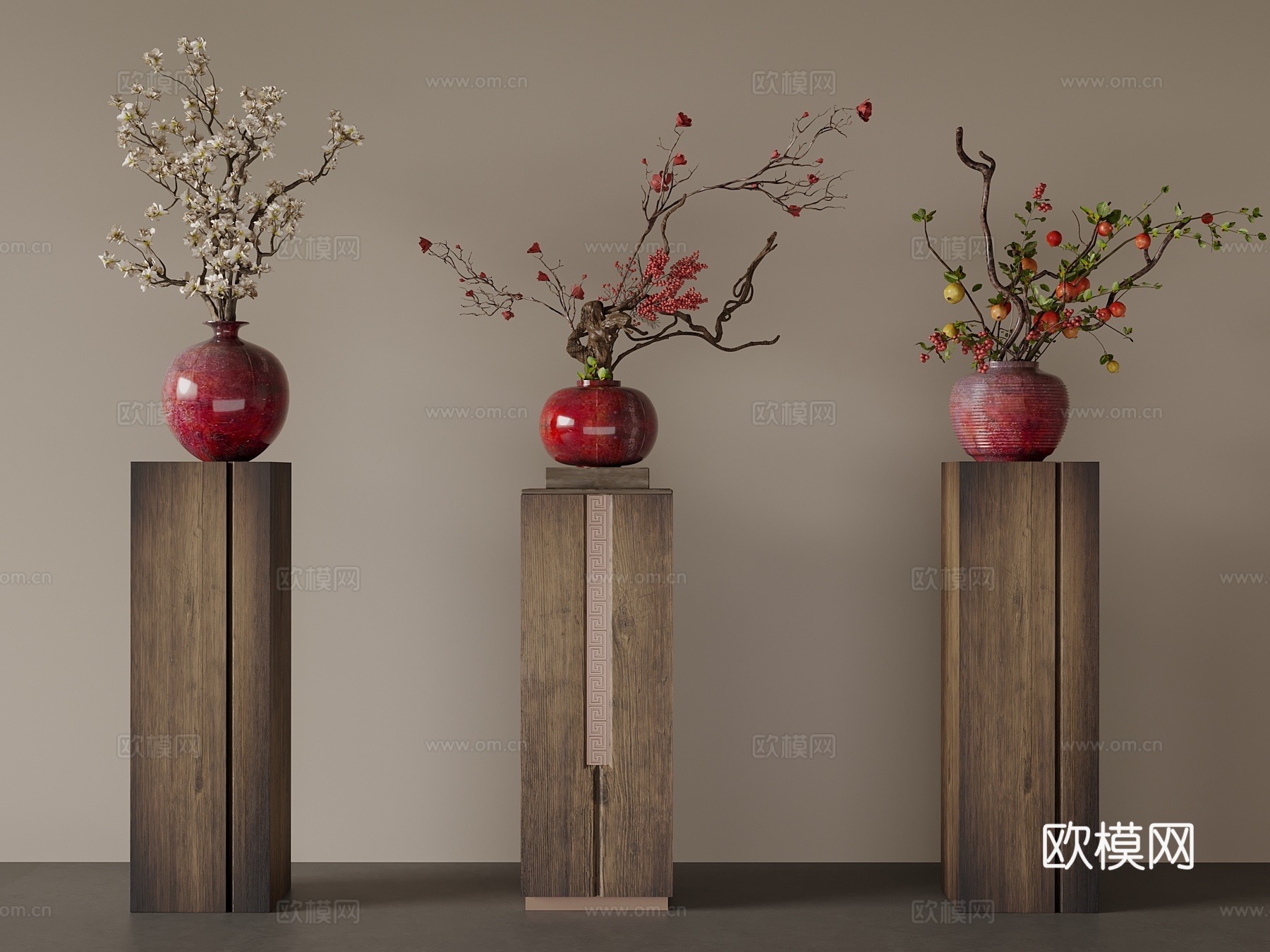 29新中式花瓶 盆栽摆件 枯枝花艺3d模型