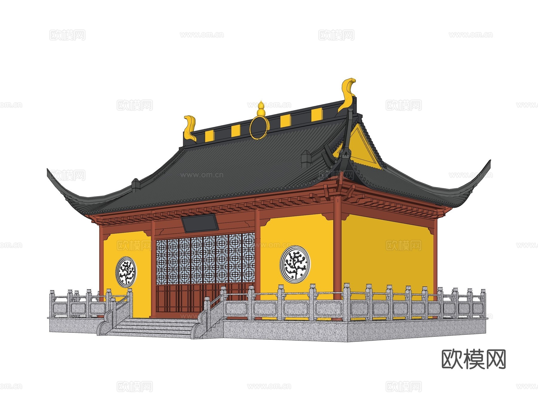 中式古建寺庙su模型下载