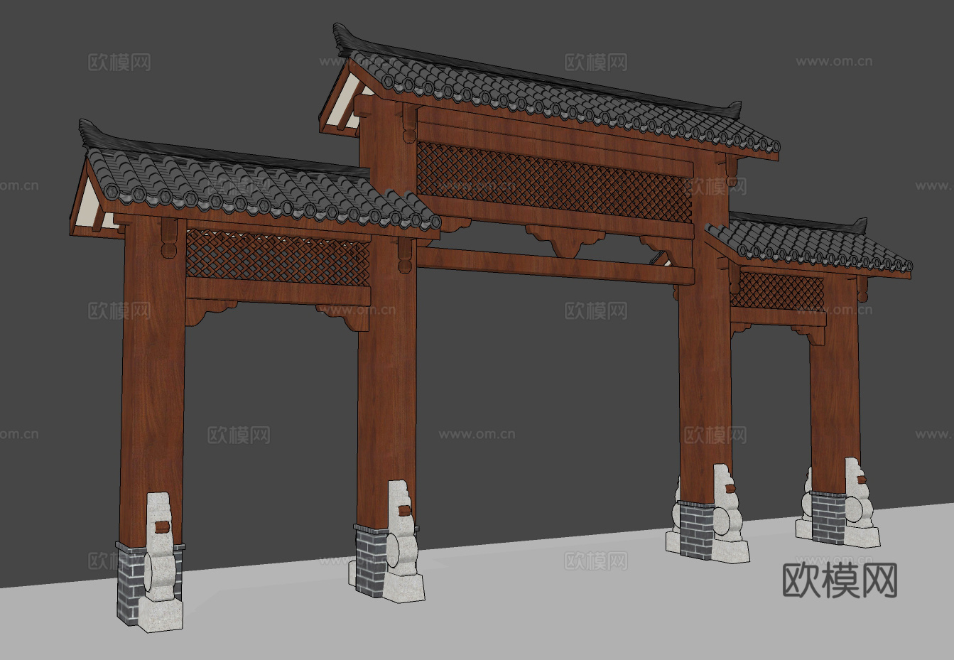中式古建牌坊su模型下载