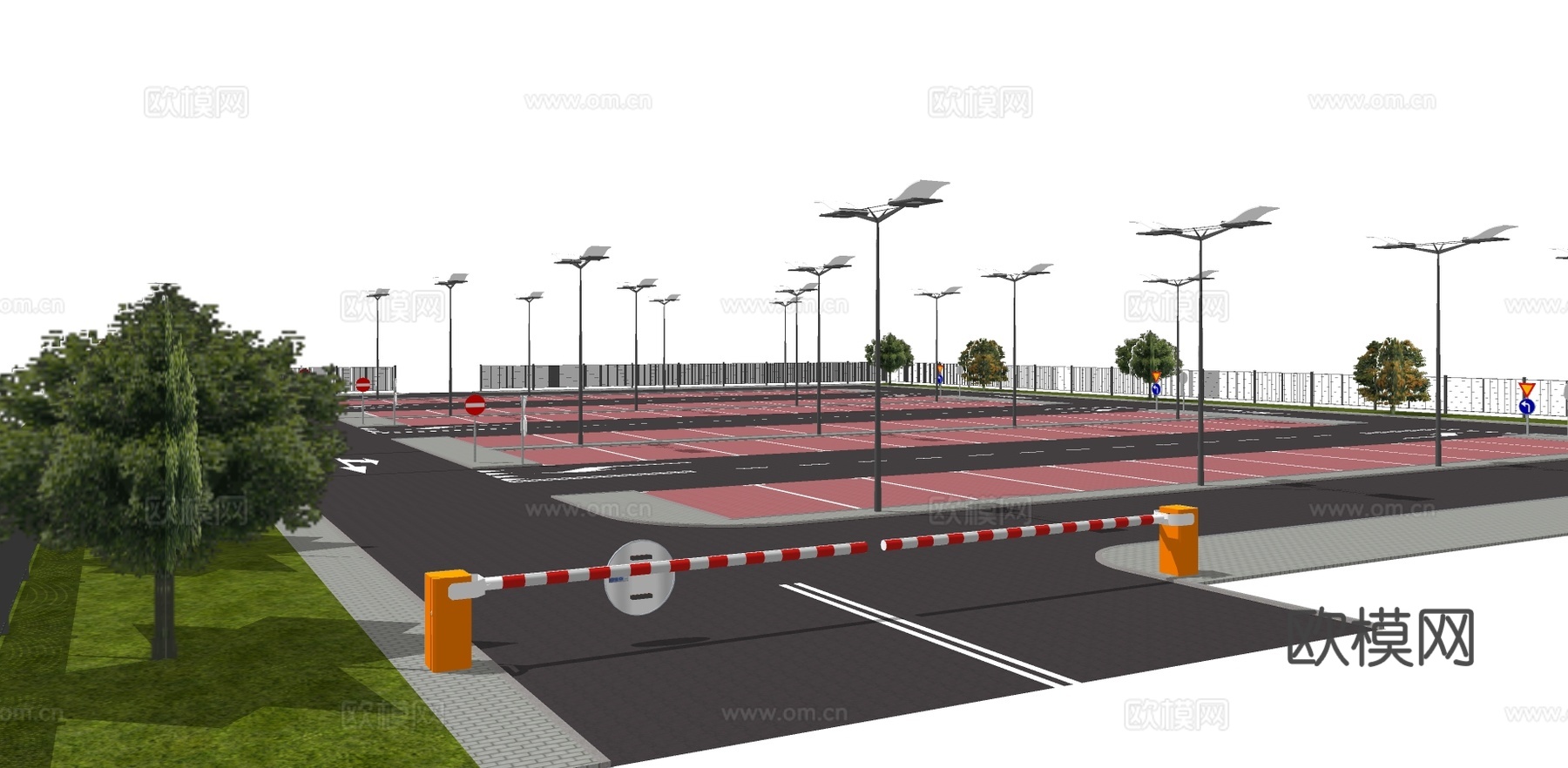 现代室外停车场su模型下载