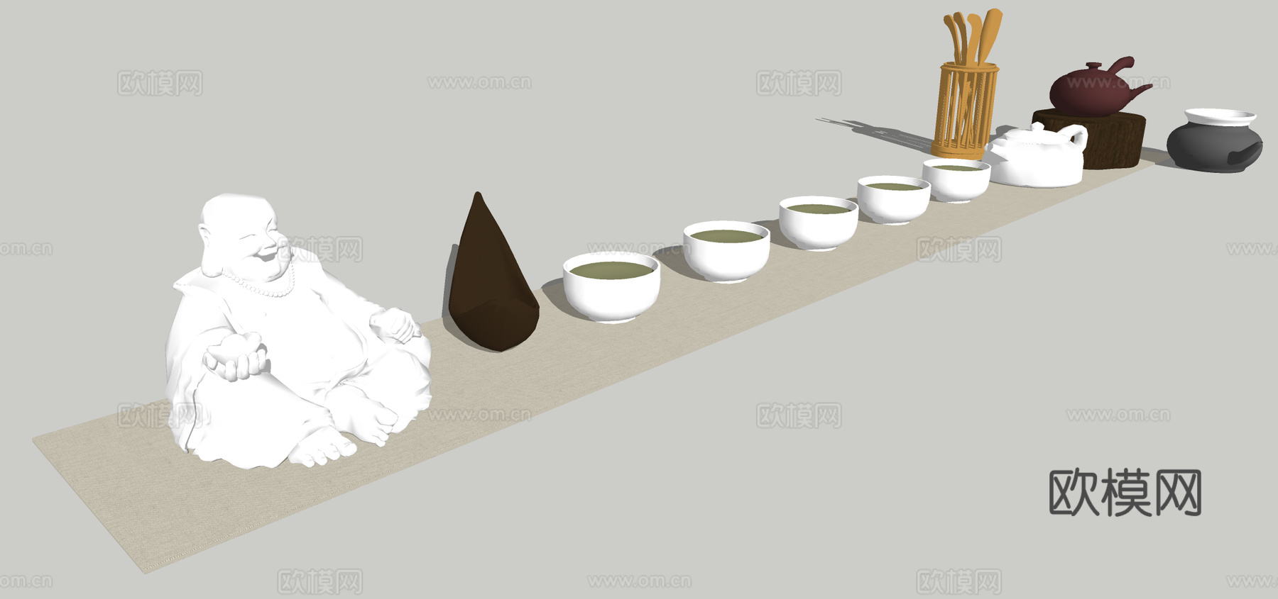 新中式茶壶茶杯茶具su模型下载