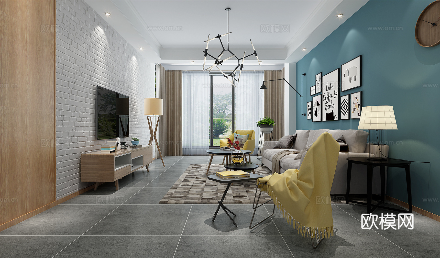 北欧客厅su模型下载下载（渲染图1）