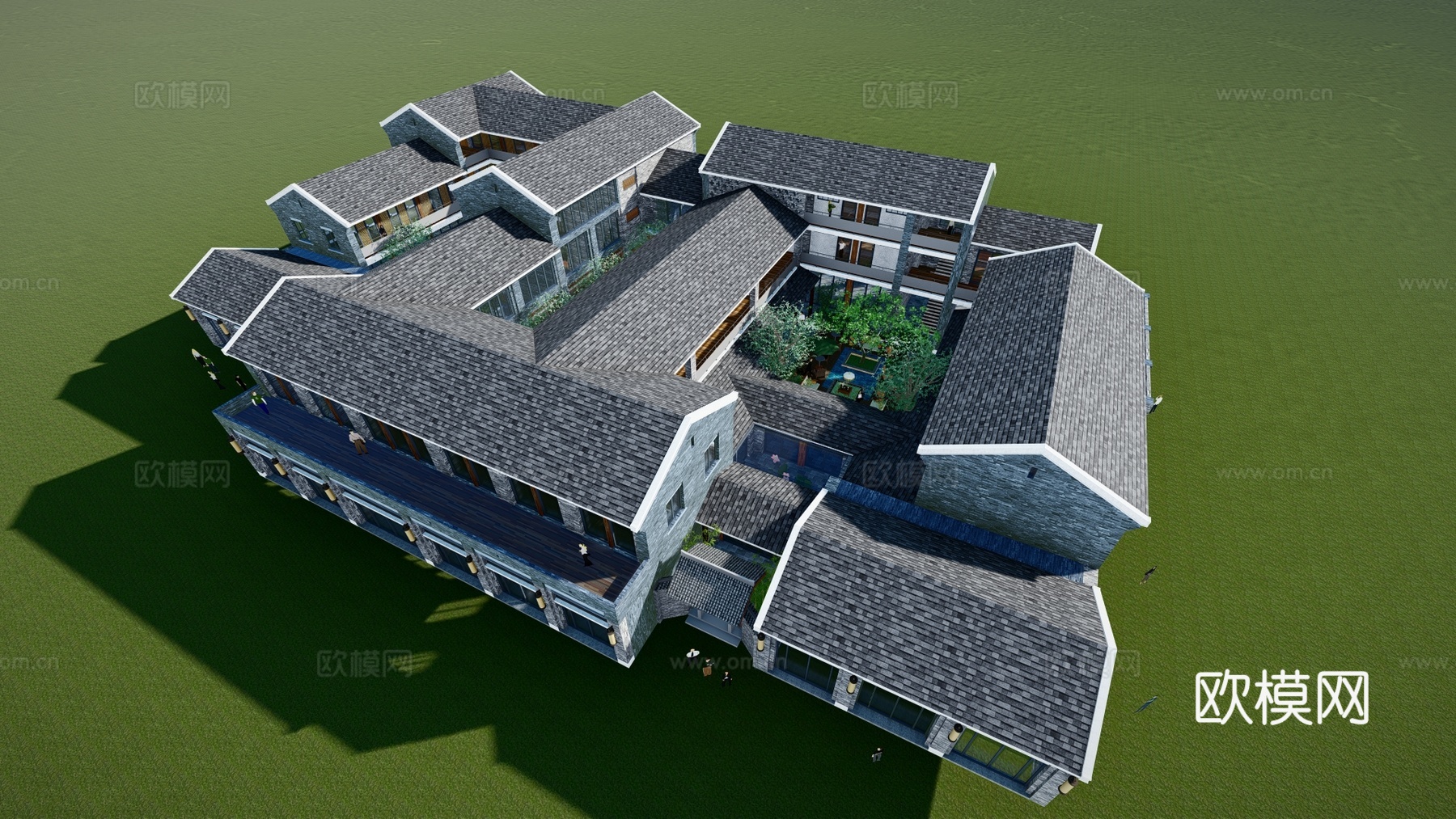 中式古建商业街su模型下载