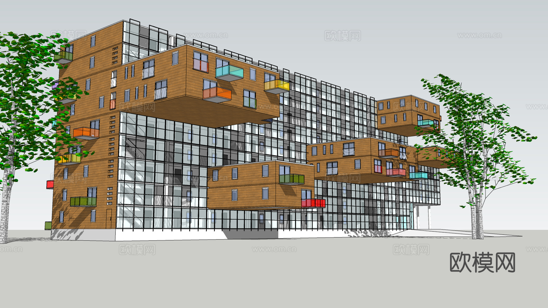 现代住宅楼建筑外观su模型下载