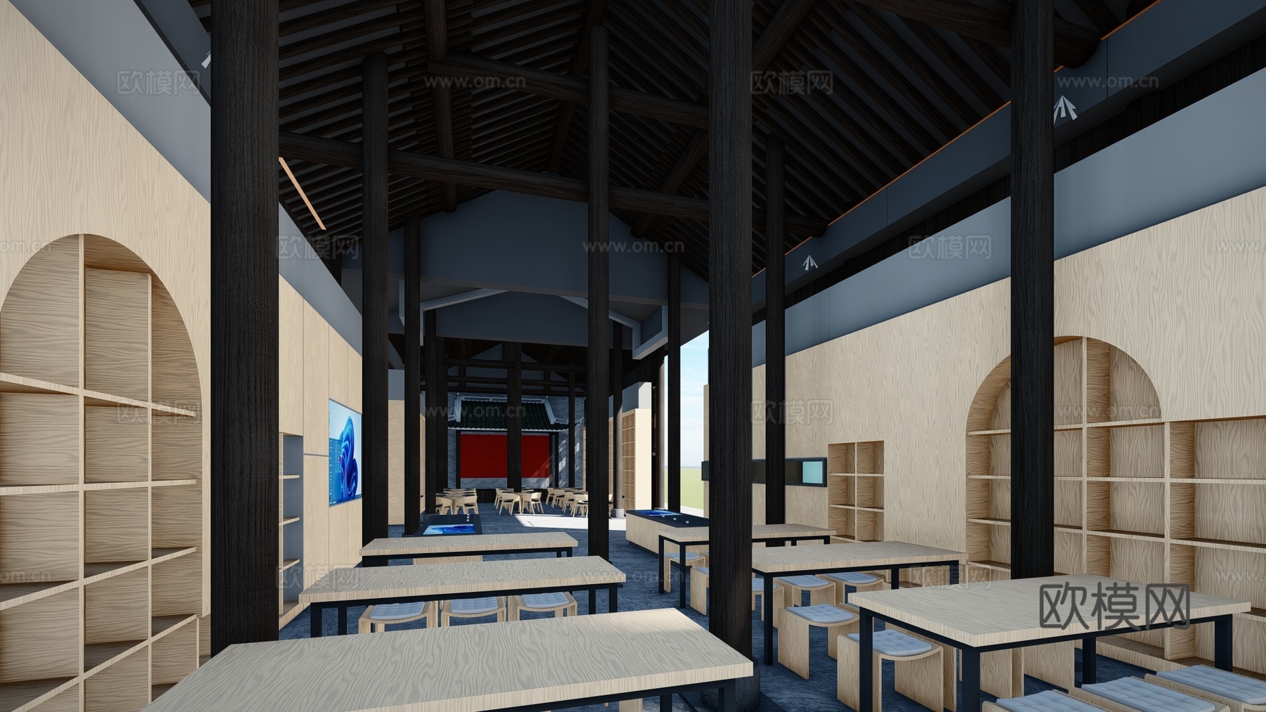 新中式展厅展馆休息区su模型下载