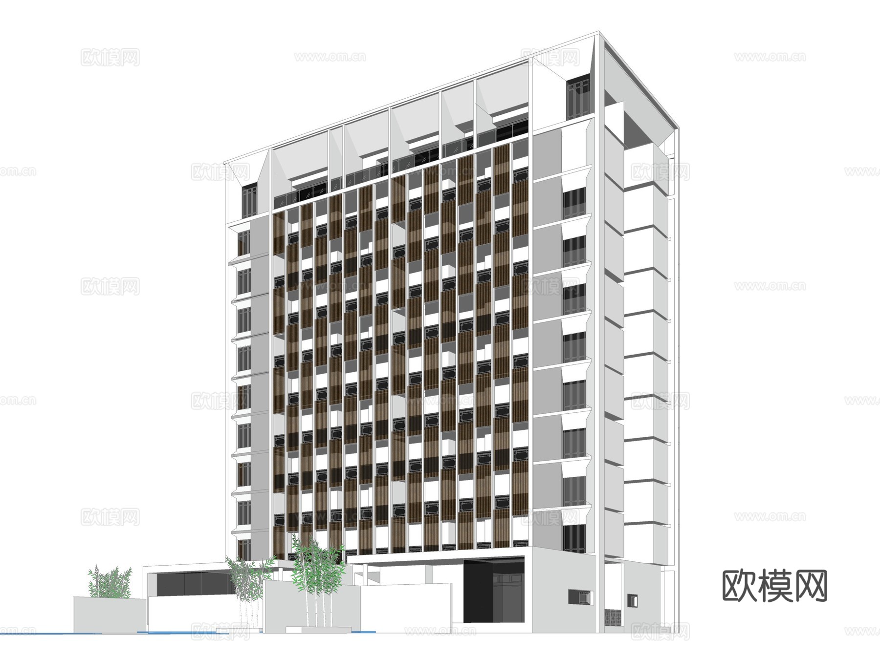 现代高层办公楼建筑外观su模型下载