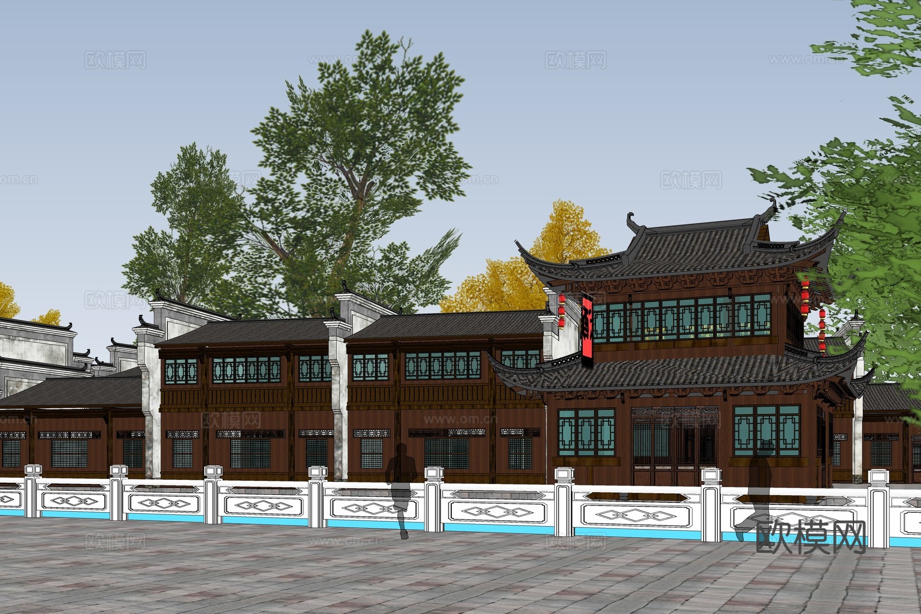 中式古建商业街su模型下载
