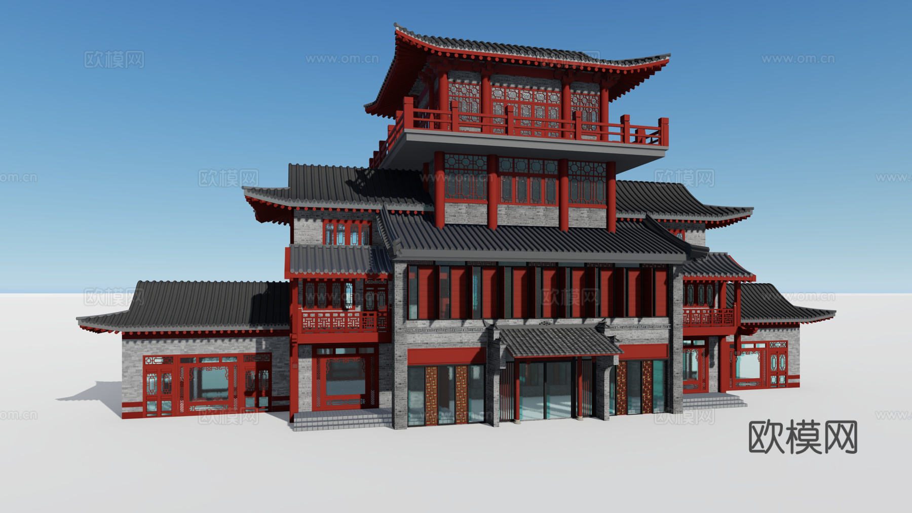中式古建酒楼阁楼su模型下载