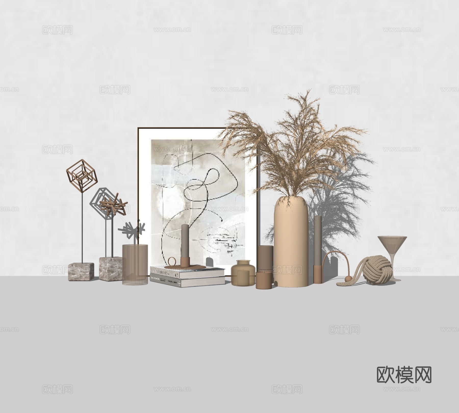 现代装饰画花瓶摆件su模型下载