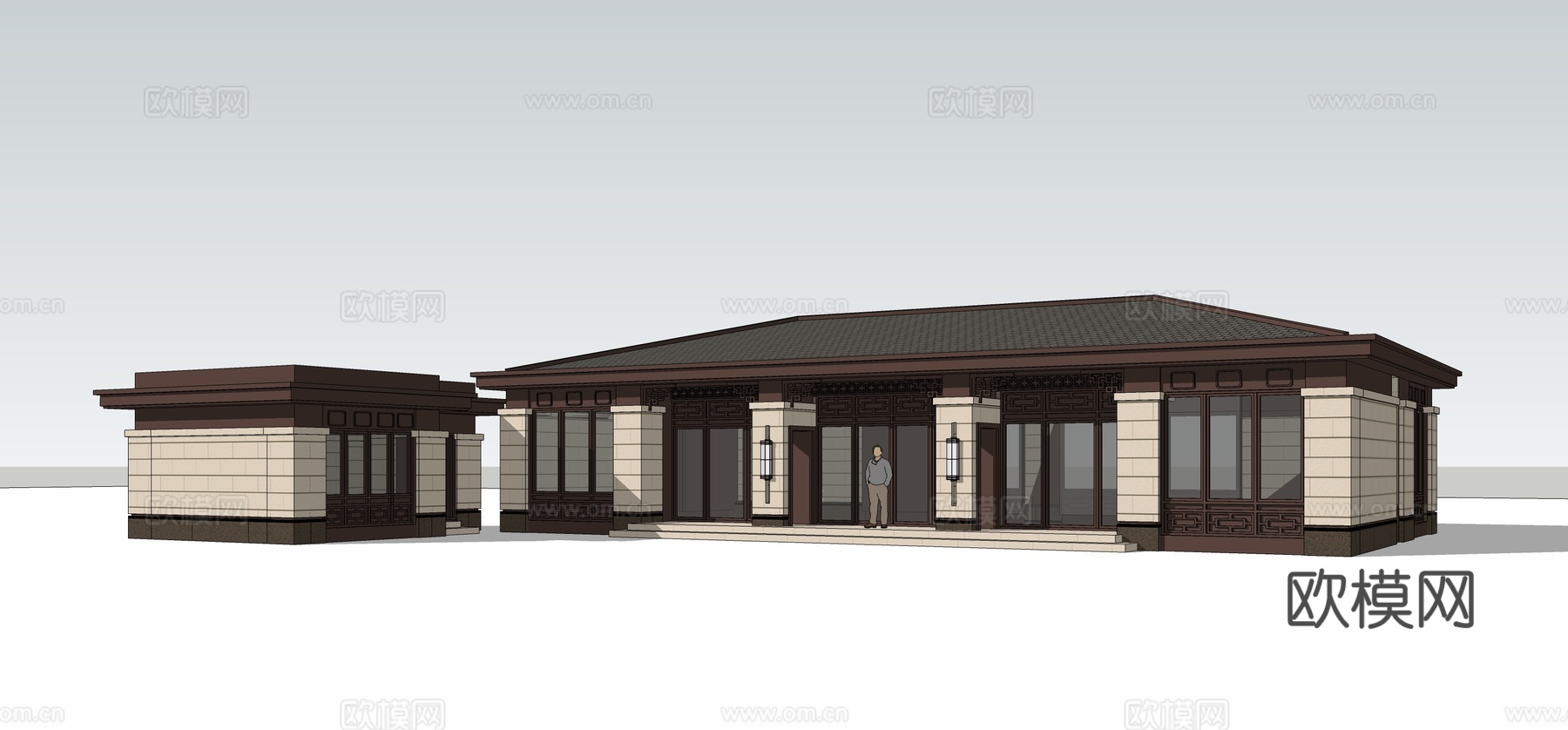 新中式民居建筑外观su模型下载